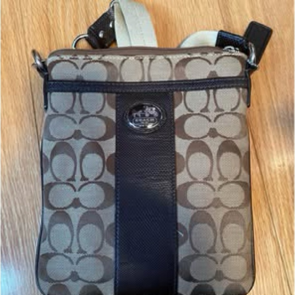 Coach Brown Signature Canvas Crossbody with Black Accent